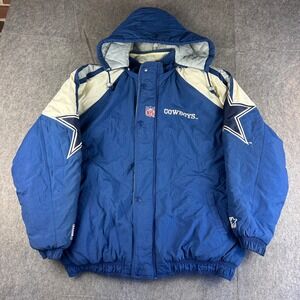Vintage Starter Jacket Men's XL Dallas Cowboys NFL Pro Line Blue Puffer Hooded